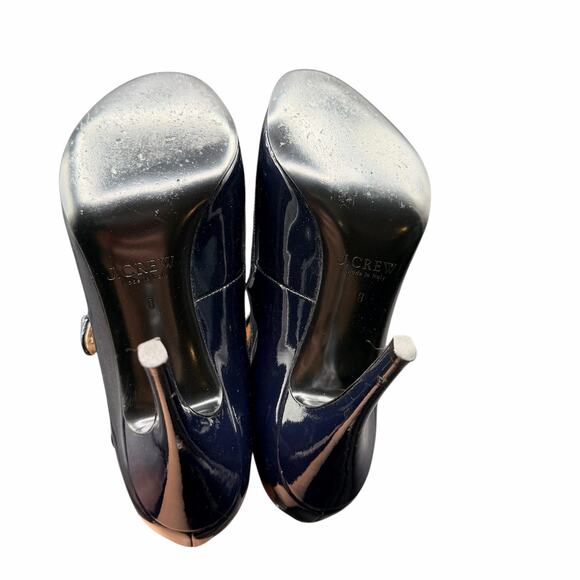 J.Crew Mona Navy Patent Leather Double-Strap Mary Jane Heels Sz 8 - Picture 5 of 12